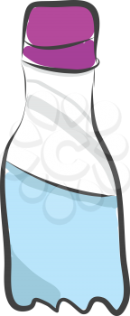 An unusual design of a cartoon bottle filled with water has a purple-colored screw cap vector color drawing or illustration 