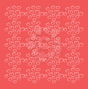 A texture with regular patterns of small white-colored valentine hearts over red background vector color drawing or illustration 