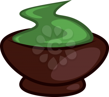 A brown-colored clay bowl filled with wasabi a Japanese plant with a thick green root that tastes like strong horseradish and used in cooking either in powder or paste form as an accompaniment to raw fish vector color drawing or illustration 