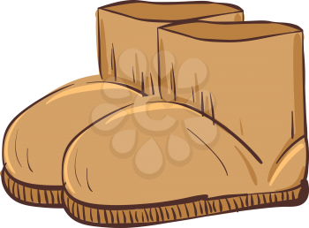 A pair of brown-colored cartoon UGG winter boots ready to be worn by someone during cold weather vector color drawing or illustration 