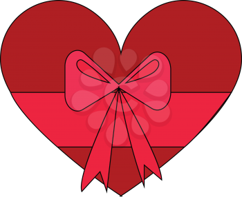 Red heart-shaped present box  with pink bow vector illustration on a white background