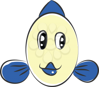 Blue and white round smiling fish  vector illustration on white background