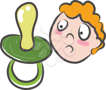 Green nipple and sad baby face with ginger hair illustration vector on white background