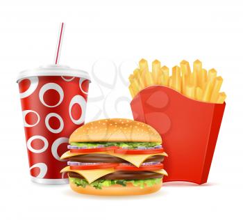 fast food icons hamburger drink french fries stock vector illustration isolated on white background