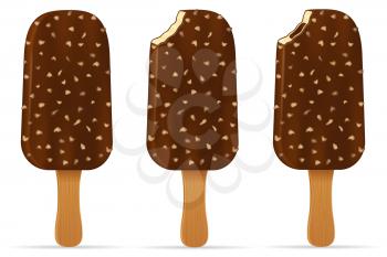 ice cream in chocolate glaze on stick stock vector illustration isolated on white background