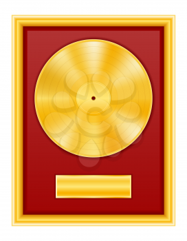 gold vinyl disk in frame stock vector illustration isolated on white background