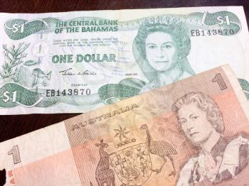 Foreign money cash bills on table bahamas australia