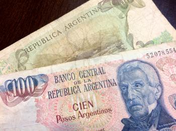 Foreign money cash bills on table argentina