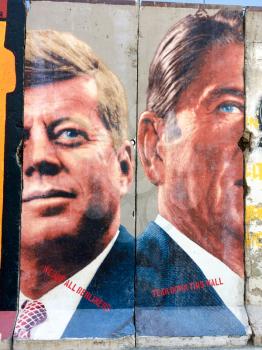 Urban street art with JFK John F Kennedy and Ronald Reagan