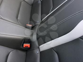 Black grey leather stitched seats in new luxury sports car