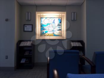 hospital prayer and meditation room sign open to interior