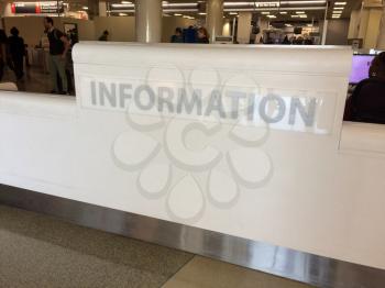 Information desk at airport travel terminal station counter