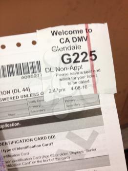 Department of motor vehicles DMV California America non apponitment number ticket slip