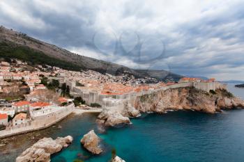 Red tile rooftops and city walls of Dubrovnik, Croatia