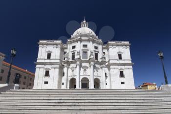 Church of Santa Engracia or the National Pantheon with blue sky, view from the stairs, Lisbon, Portugal.