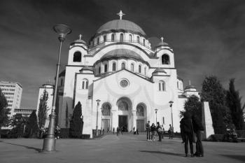 Church of Saint Sava in Belgrade Serbia in black and white