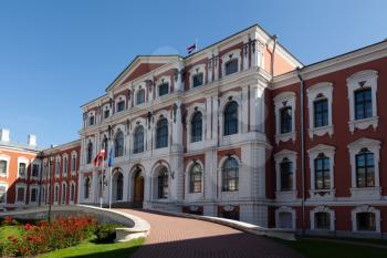 Jelgava, Latvia - 25 August 2019: Jelgava Palace, also know as Mitau Palace currently holds Latvia Academy of Agriculture
