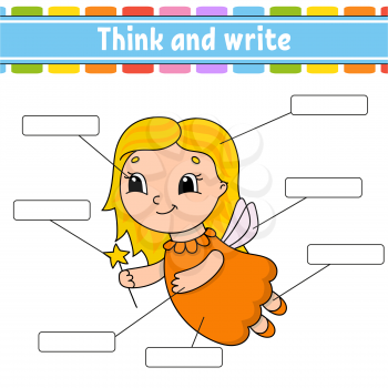 Tooth Fairy. Think and write. Body part. Learning words. Education worksheet. Activity page for study English. Isolated vector illustration. Cartoon style.