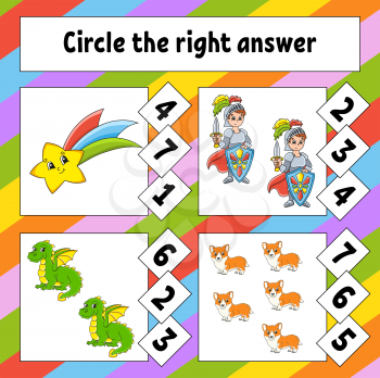 Circle the right answer. Education developing worksheet. Activity page with pictures. Game for children. Color isolated vector illustration. Funny character. Cartoon style.