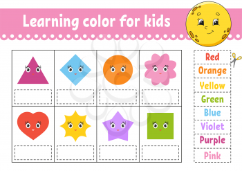 Learning color for kids. Education developing worksheet. Activity page with color pictures. Riddle for children. Isolated vector illustration. Funny character. Cartoon style.