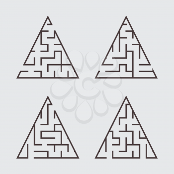 A set of triangular labyrinths for children. A simple flat vector illustration isolated on a gray background