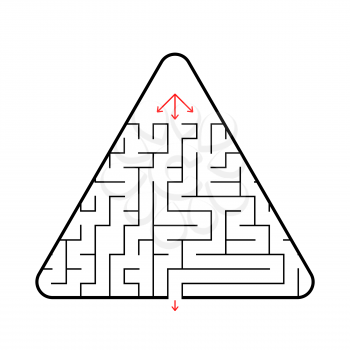 Triangular maze with three paths. Find the right way out. A simple flat vector illustration isolated on white background. With a place for your image.