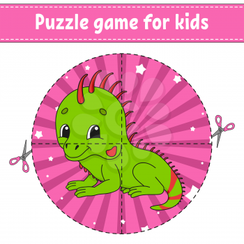Cut and play. Logic puzzle for kids. Education developing worksheet. Learning game. Activity page. Cutting practice for preschool. Simple flat isolated vector illustration in cute cartoon style.