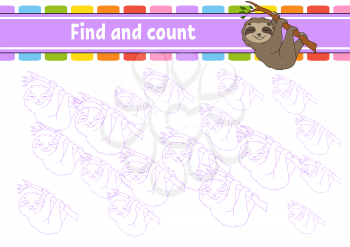 Find and count. Education developing worksheet. Activity page with pictures. Puzzle game for children. Logical thinking training. Isolated vector illustration. Funny character. Cartoon style.
