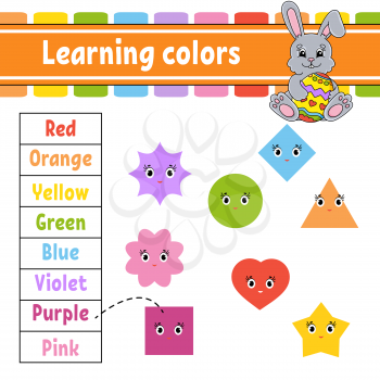 Learning colors. Education developing worksheet. Easter rabbit. Activity page with pictures. Game for children. Isolated vector illustration. Funny character. Cartoon style.