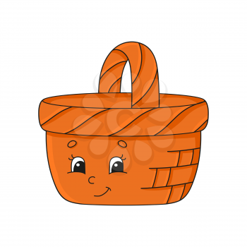 Cute character. Colorful vector illustration. Wood basket. Cartoon style. Isolated on white background. Design element. Template for your design, books, stickers, cards, posters, clothes.