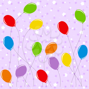 Set of flat colored isolated balloons on ropes.