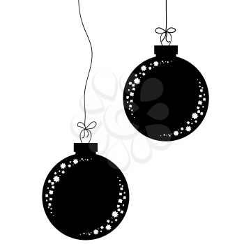 A set of flat black isolated silhouettes of Christmas toys in the form of balls. Simple design for processing.