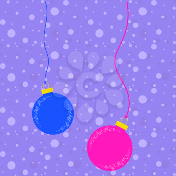 Set of two color flat isolated Christmas ball falling down on the background of the starry night sky