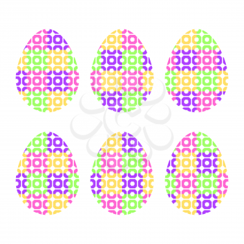 Set of colored isolated Easter eggs on a white background. With an abstract geometric pattern. Simple flat vector illustration. Suitable for decoration of postcards, advertising, magazines, websites.