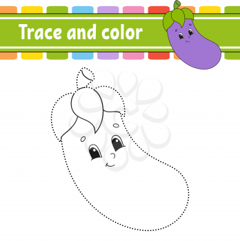 Trace and color. Handwriting practice. Education developing worksheet. Activity page. Game for toddler and preschoolers. Isolated vector illustration. Cartoon style.