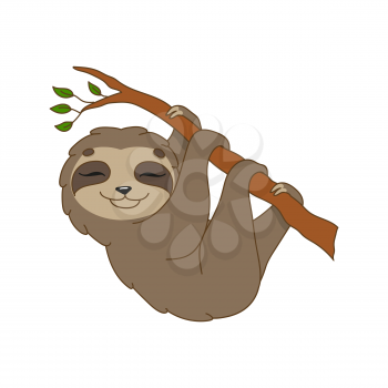 Brown sloth. Cute character. Colorful vector illustration. Cartoon style. Isolated on white background. Design element. Template for your design, books, stickers, cards, posters, clothes.