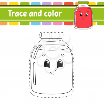 Trace and color. Coloring page for kids. Handwriting practice. Education developing worksheet. Activity page. Game for toddler and preschoolers. Isolated vector illustration. Cartoon style.