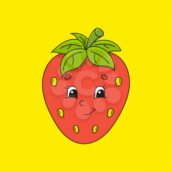 Red strawberry. Cute character. Colorful vector illustration. Cartoon style. Isolated on white background. Design element. Template for your design, books, stickers, cards, posters, clothes.
