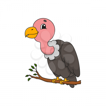 Vulture. Cute flat vector illustration in childish cartoon style. Funny character. Isolated on white background.