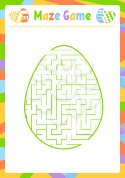 Color oval labyrinth. Kids worksheets. Activity page. Game puzzle for children. Egg, holiday, Easter. Maze conundrum. Vector illustration. With answer