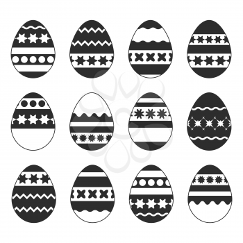 Set of isolated Easter eggs on a white background. With an abstract pattern. Simple flat vector illustration. Suitable for decoration of postcards, advertising, magazines, websites.