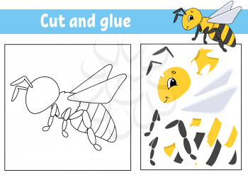 Cut and glue. Puzzle game for kids. Jigsaw pieces. Color worksheet. Activity page. Isolated vector illustration. Cartoon style.