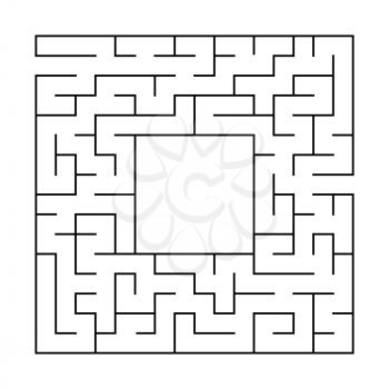 Abstract square maze with entrance and exit. An interesting and useful game for children. Simple flat vector illustration isolated on white background. With a place for your drawings