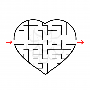 Abstract heart shaped labyrinth. Game for kids. Puzzle for children. One entrances, one exit. Maze conundrum. Simple flat vector illustration isolated on white background.