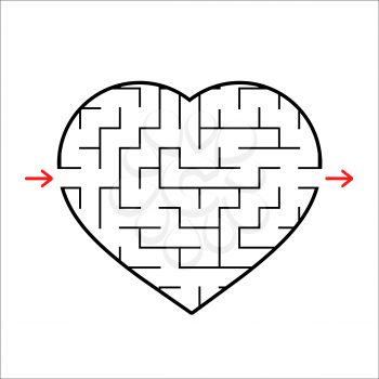 Abstract heart shaped labyrinth. Game for kids. Puzzle for children. One entrances, one exit. Maze conundrum. Simple flat vector illustration isolated on white background.