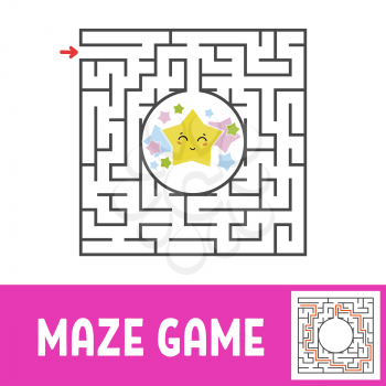 Color square maze. Game for kids. Puzzle for children. Find the way to the cute star. Labyrinth conundrum. Flat vector illustration isolated on white background. With the answer