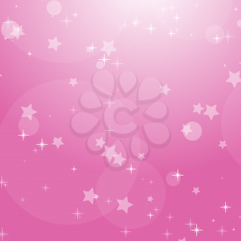 Pink romantic abstract background with stars and circles. Simple flat vector illustration