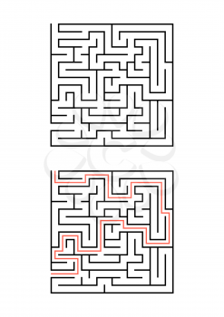 A square maze for children. Simple flat vector illustration isolated on white background. With the answer