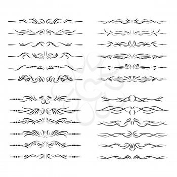 Fashion dividers. Underlines and text separators. Vector collection. Isolated vector set of borders for text, invitations, cards, books, menus. Design element.