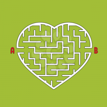 Abstract heart shaped labyrinth. Game for kids. Puzzle for children. One entrances, one exit. Maze conundrum. Simple flat vector illustration isolated on color background.